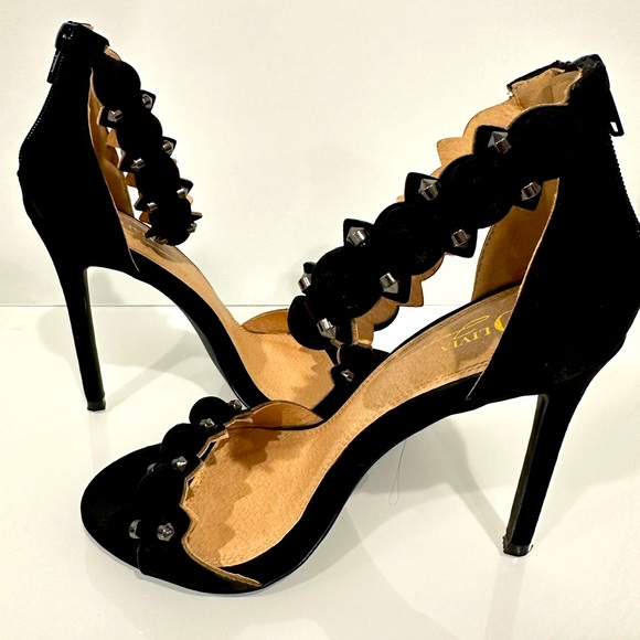 OLIVIA FERGUSON New Black Studded Ankle Strap Zip Heels 8 - Picture 3 of 5